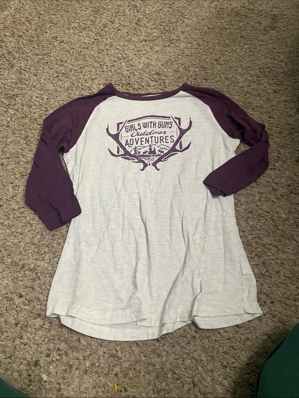 Girls' with gunsRaglan Graphic Tee in Purple and Light Gray - Outdoor Adventures